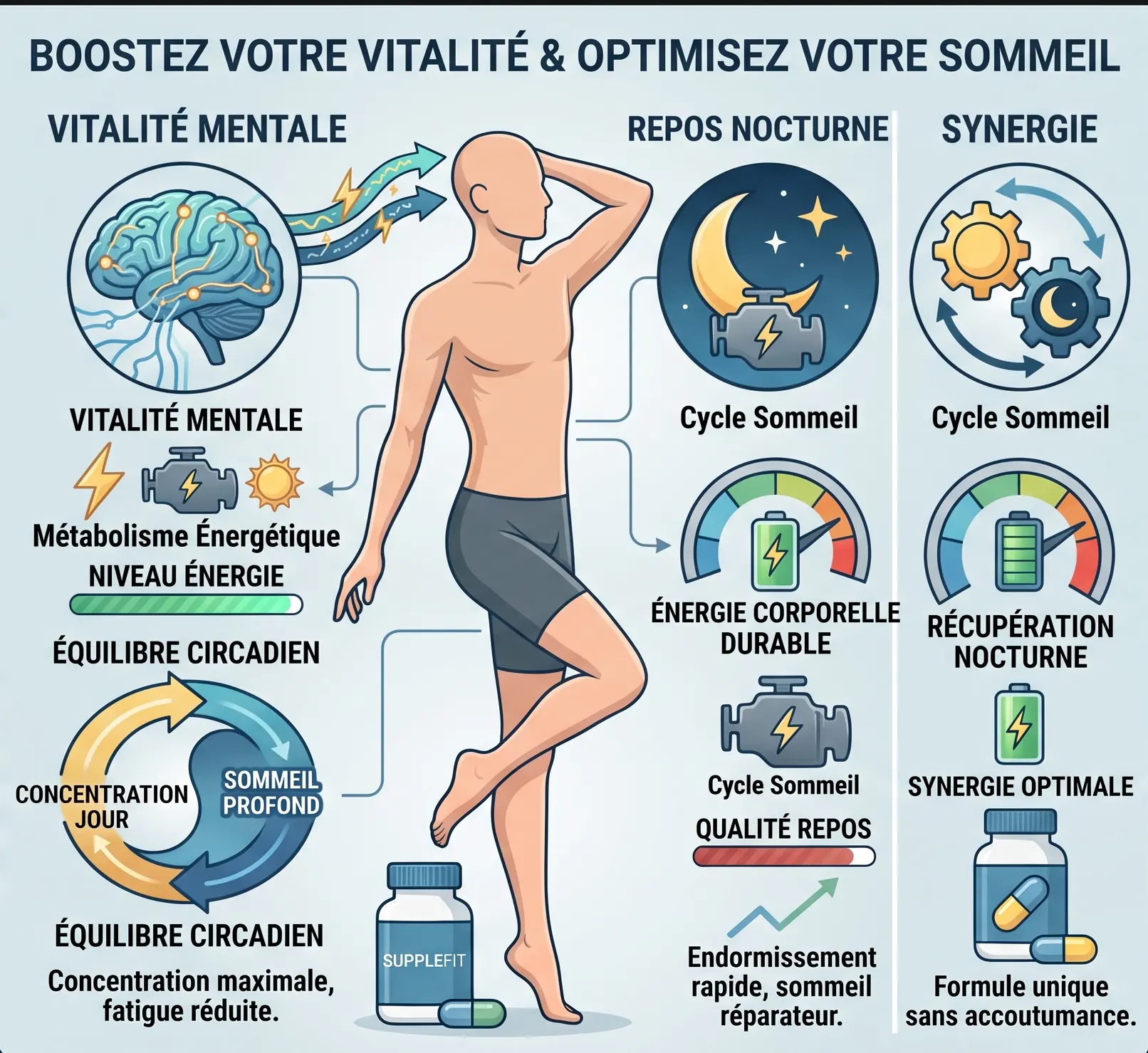 Complément Supplefit pour le focus, la vitalité et le repos